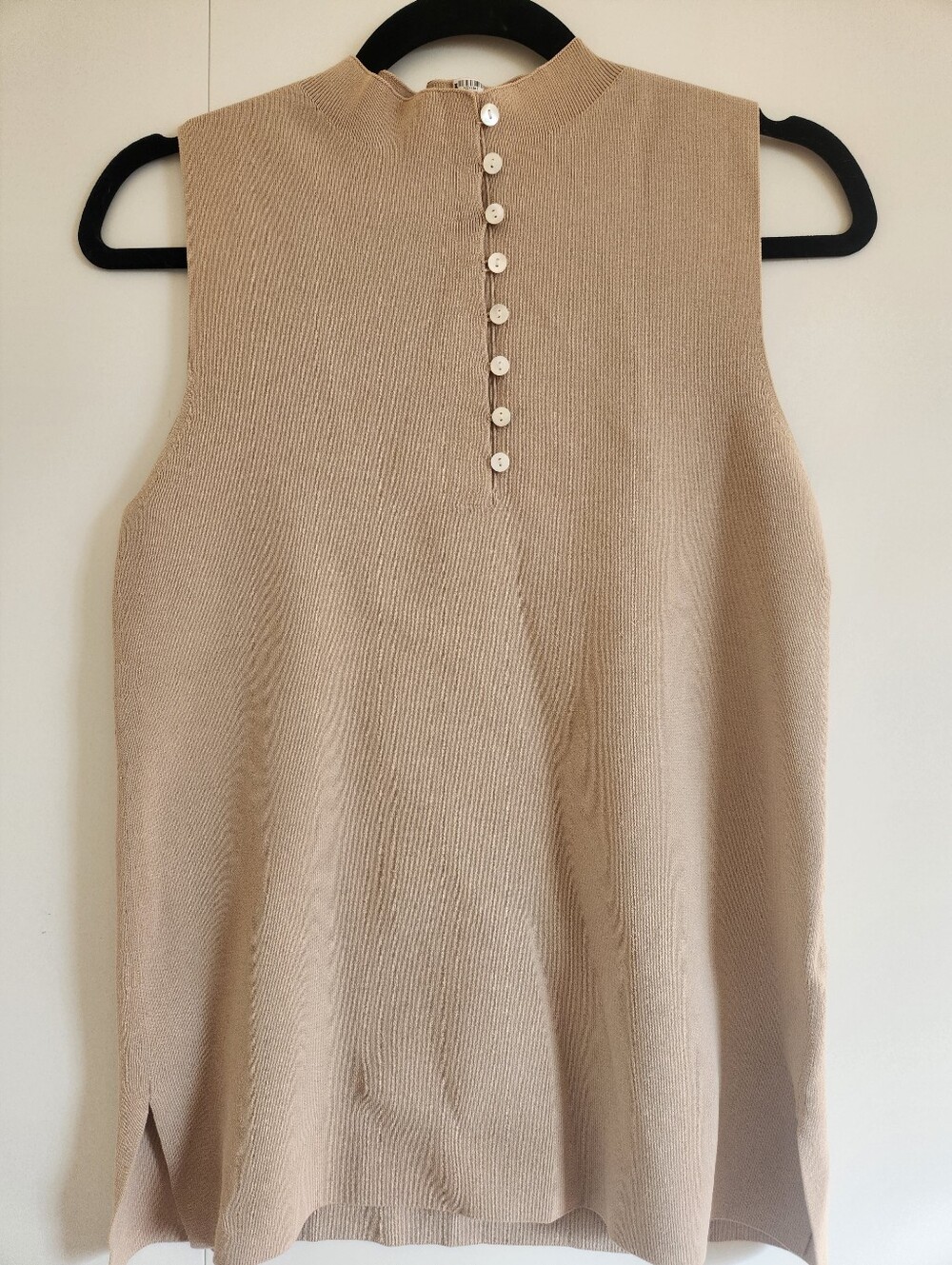 MM.LaFleur Beige Sleeveless Mock Neck Knit Shell Top Size S